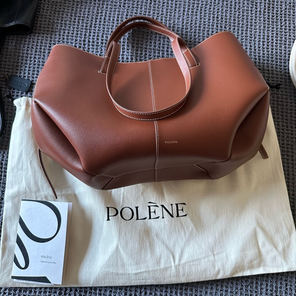 Polene cyme cognac tote